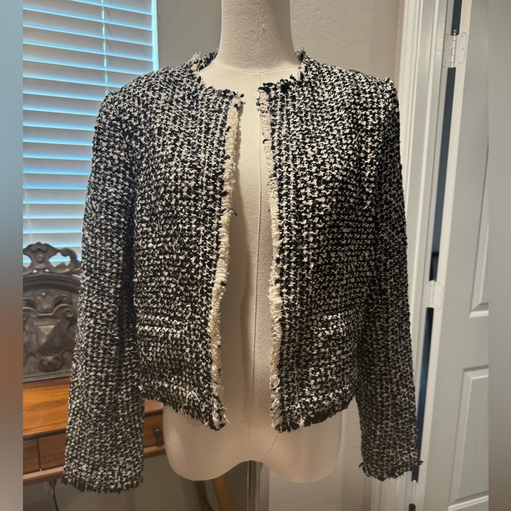 NWT Dress Forum Black and White Tweed Open Blazer